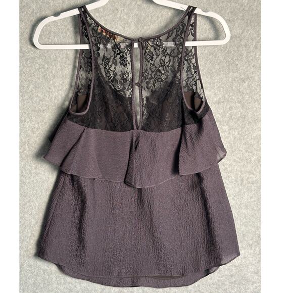 Rebecca Taylor Sz 2 NWOT 100% Silk Textured Lace Cami Ruffle romantic‎ goth - Picture 2 of 10